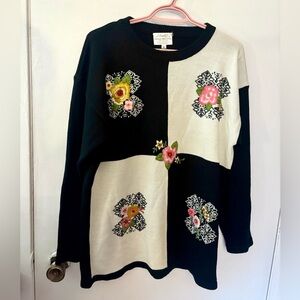 Vintage Susan Bristol grandma sweater - floral embroidery checkered whimsical